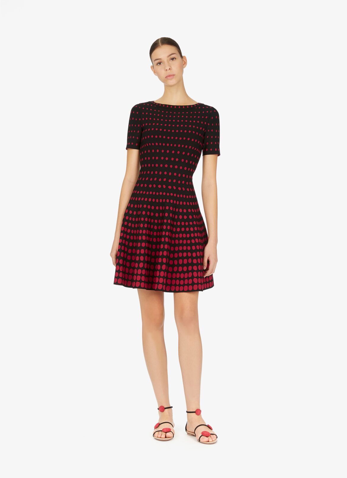 Flared Mesh Dress ALAÏA BLACK/RED FLARED MESH DRESS